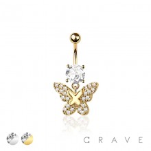 316L SURGICAL STEEL MULTI CZ DOUBLE BUTTERFLY BELLY BUTTON NAVEL RING 